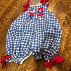 Vintage The Bailey Boys Blue Checkered Raggedy Anne and Andy Romper with Bows